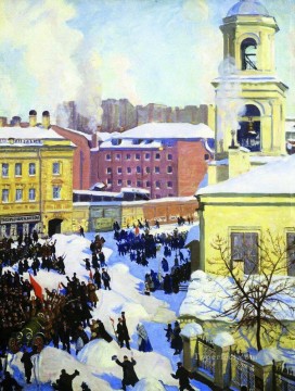 Cityscape Painting - february 27 1917 Boris Mikhailovich Kustodiev cityscape city scenes